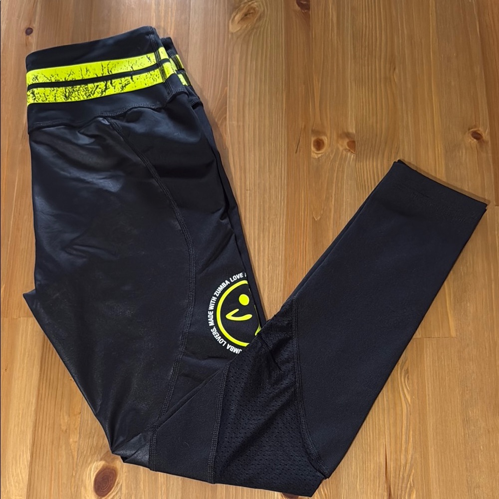 Zumba Fitness Black Leggings with Neon Yellow Highlights